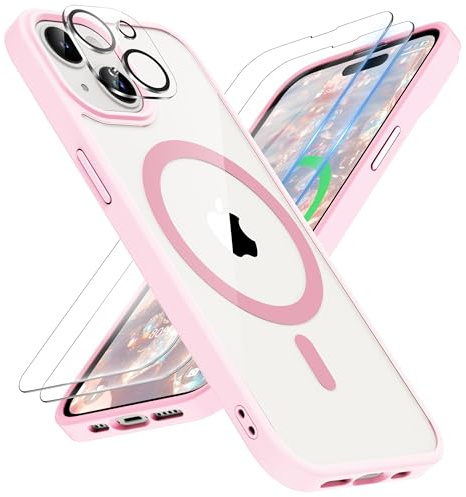 ORETECH Magnetic for iPhone 15 Case, Light Pink | Compatible with Magsafe, 2 Pack Screen Protector 1 Camera Protector, Anti Yellowing Ultra Thin Military Grade Shockproof