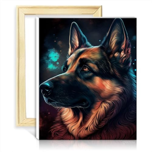 LiHEQING Paint by Numbers Brushes Kits German Shepherd Dog DIY Paint by Numbers Number Painting Anti Stress Toys DIY Frame(30x40cm)