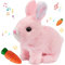 Elektronisches Haustier Hase Stofftier, Hasen Spielzeug Elektronische Haustiere, Hüpfendes Kaninchen Spielzeug, Haustiere Hasen Interaktives Plüschtier mit Geräuschen Bewegungen Animiertes Gehen, Rosa