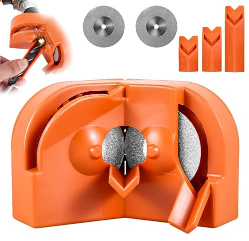 Drill Bit Sharpener, Multipurpose Drill Bit Grinding Sharpener, Drill Bit Sharpening Tool Jig for All Bits, Afilador De Brocas Para Metal With 2 Grinding for Hss Masonry Carbide Metal (Orange)