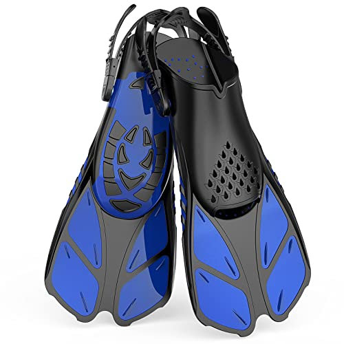 Lealinga Snorkel Fins, Swim Fins Flippers Adult Adjustable Snorkeling Diving for Adult Men Women Unisex, Travel Size Open Heel Swimming Flippers Training Fins with Mesh Bag