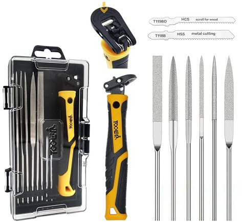 TOOLAN: 8-in-1 Nadelfeile & Säge Set mit Aufbewahrungsbox, 6 Stück Kleine Diamantfeilen, für Metall, Juwler, Holz, Leder und Kunststoff, Ergonomisch geformter Griff mit Schnellwechselmechanismus