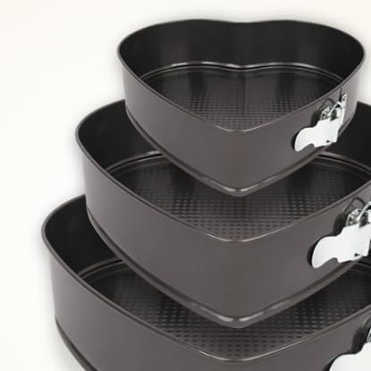 SINJEUN 6er Set Springform Herz, 18cm, 20cm, 22cm, 24cm, 26cm, 28cm Backform Kuchenform mit Abnehmbarer Boden, Herzform Herzbackform Schwarz für Backen