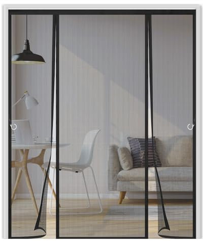 Moustiquaire Porte Magnétique 150x220cm,Maille Ultra Fine, Double Ouverture Latérale, Fermeture Automatique, Facile à Installer,Rideau Moustiquaire Magnétique pour Balcon,Noir