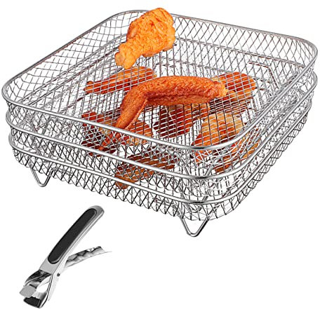 DOITOOL 3 Pcs Dehydration Rack Oven Pot Large Stackable Air Fryer Racks Ninja Stackable Pan Cookware Air Fryer Trays Machine Multi-Layer Dehydrator Racks Grills Stainless Steel Food Racks
