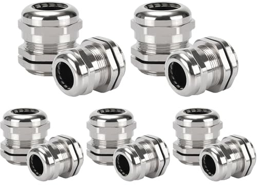 10Pcs Cable Gland M20 Waterproof Gland Joints Wire Connetcor for 6-12mm Dia Cable Range (Nickel-Plated Brass)