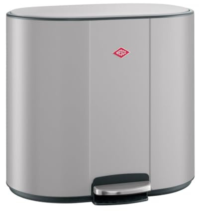 WESCO Multicollector 3 Tretabfalleimer grey matt pulverbeschichtetes Stahlblech, 1 x 25 Liter und 2 x 12 Kunststoffbehälter, Metall-Fußtritt, praktischer Handgriff, Geruchsfilter, Deckelarretierung
