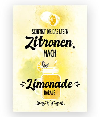 TypeStoff Kunstdruck, Poster mit Spruch - Zitrone - Typografie-Bild auf hochwertigem Karton - Plakat, Druck, Print, Wandbild zum Thema Leben und Motivation - KD-00760-M