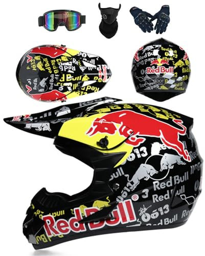 SMTSEC Casco Moto per Ragazzi Casco Motocross Bambini Caschi Cross per Adulti Uomo Casco Moto ATV Casco Integrale Enduro MTB Certificato DOT con Occhiali Maschera Guanti Casco da Discesa,Black/A-L