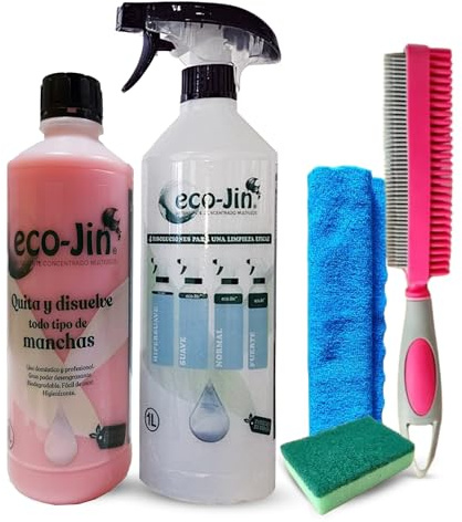 Eco-Jin Pack HOME | Difusor | Cepillo Para Textil Rosa | Bayeta Microfibra | Estropajo Con Esponja | Limpiador Multiusos