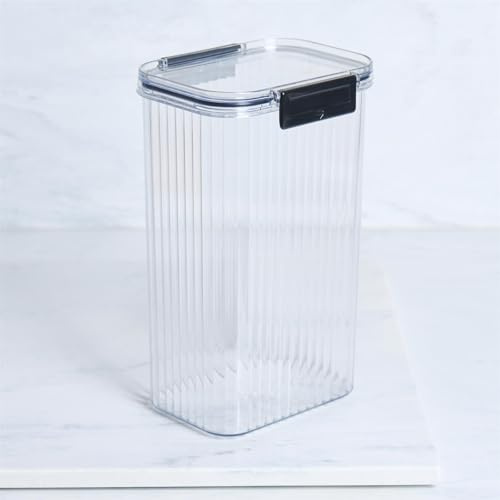 OHS Food Storage Container with Lid, 1800ml BPA Free Ribbed Plastic Jar Clip Lock Food Container Large Airtight Stackable Kitchen Storage for Dry Food Cereal Sugar Flour