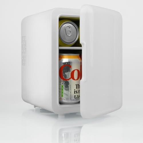 SLx Mini Fridge 4L, 6 Can Portable Fridge for Bedroom, Office, Car & Travel – Quiet 12V/AC/DC Cooler for Skincare, Cosmetics & Drinks (White)