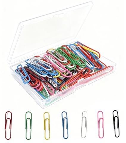 100 farbige Büroklammern Metall 50 mm, große Clips für Büro | Bunte Metall Büroklammern Set mit Aufbewahrungsbox für Büro,Dokumente(7 Farben)