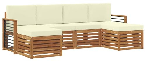 vidaXL Sofagarnituren 6 pcs Natur und Creme Massivholz Akazie, Outdoor-Sofa, modernes Gartenmöbel, langlebiges Ecksofa, Terrasse Lounge, Sitzgruppe für die Veranda