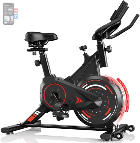 Dskeuzeew Cyclette da Casa con App, cyclette da camera con Resistenza 0-100%, Basso Rumore, Supporto per Tablet e Rilevamento della Frequenza Cardiaca, Supporta fino a 160 kg