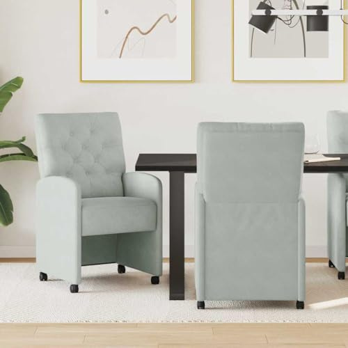 mzdioop Esszimmerstühle mit Rollen 2 Stück Hellgrau Samt Polster 58x67x97 cm ergonomisch mit Metall Holzgestell für Küche Wohnzimmer Büro modern bequem und pflegeleicht