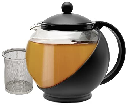 Primula Théière demi-lune pour thé à fleurs – Verre à grande bouche résistant à la température – 500 ml – Verre transparent avec accents noirs – Comprend 3 thés à fleurs – Passe au lave-vaisselle