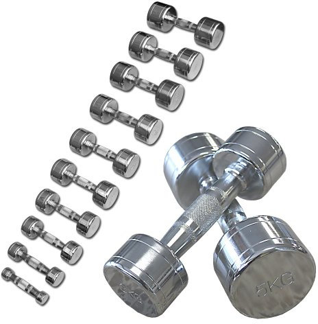 C.P.Sports Chrom Hantelsatz G46-1kg, 2kg, 3 kg, 4 kg, 5kg, 6kg, 7kg, 8 kg, 9kg, 10kg Chrom Studio Hanteln