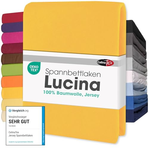 CelinaTex Jersey Topper Spannbettlaken Lucina 200x200-200x220cm mais gelb 100% Baumwolle gekämmt bis 12cm Matratzenhöhe Spannbettbezug, Leintuch, Bettlaken, elastisch, Strech, Oeko-Tex