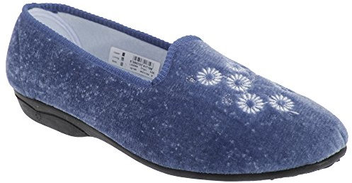 Zedzzz Womens/Ladies Cathy Floral Embroidered Velour Slippers (8 UK) (Blueberry)