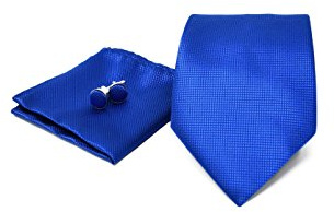 Coffret Ensemble Cravate Homme Bleu, Mouchoir, Boutons de Manchette | 100% Soie, Classique, Élégant et Moderne, Idéal pour cadeau, Mariage, Avec costume
