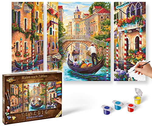 Schipper 609260736 Malen nach Zahlen - Venedig, die Stadt in der Lagune - Bilder malen für Erwachsene, inklusive Pinsel und Acrylfarben, Triptychon, 50 x 80 cm
