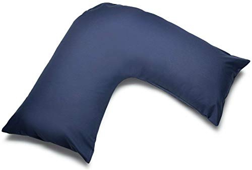 Belledorm Navy V shaped pillow case cover with poppers (Navy) | 200 thread count percale - pregnancy maternity orthopaedic support nursing