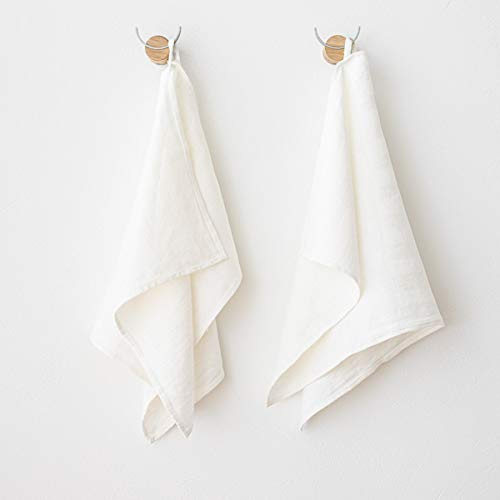 LinenMe Lara Set mit 2 Geschirrtuch Leinen 100%, 42x70 cm - Leinentuch mit Aufhänger - Geschirrtücher und Küchentücher in Milchweiß, Hergestellt in Litauen