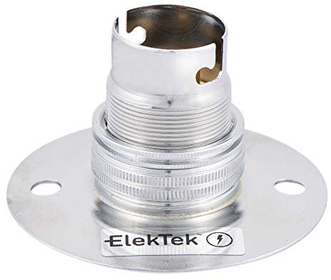 ElekTek Batten B22 BC Bayonet Cap Lamp Holder with Shade Ring 50mm/2” Centre Fixings FITS BESA Conduit Box - Made in UK - Chrome
