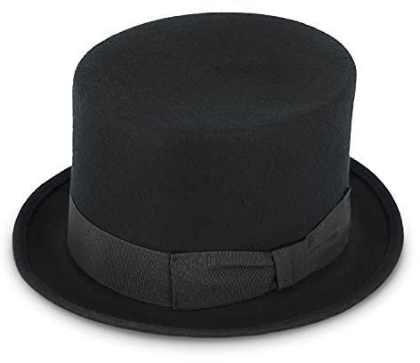 fiebig Zylinder mit Ripsband | Zylinderhut aus 100% Wolle für Damen und Herren | Klassischer Wollfilzhut Made in Italy (57-M, Schwarz)