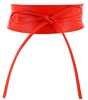 FASHIONGEN - Echtem Rindsleder Vollnarbenleder Obi Gürtel für Damen, Bindgürtel, CASSIANE - Rot, L-XL