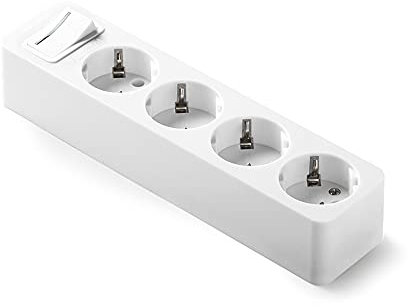 FAMATEL – Regletas 4 tomas | Enchufes con Interruptor de encendido | Sin Cable | Hasta 3680W | Protección Infantil | Orientación tomas a 45o | Evita consumos fantasma | Blanco