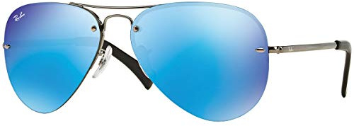 Ray Ban Unisex Sonnenbrille RB3449, Gr. Large (Herstellergröße: 59), Grau (Gestell: Gunmetal, Gläser: Blau Verspiegelt 004/55)