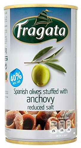 Fragata Olives Stuffed with Anchovy Reduced Salt 350g - Pack of 6