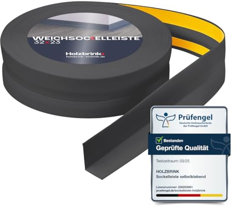 HOLZBRINK Weichsockelleiste selbstklebend PVC 32x23mm, 10 m | Küchenleiste Arbeitsplatte | Abschlussleiste selbstklebend für Badezimmer | Farbe: Dunkelgrau