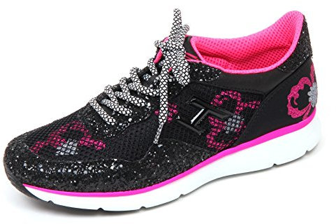 Hogan D0348 Sneaker Donna H254 Scarpa Rosa Fluo/Nero Glitter Rete Shoe Woman [39]