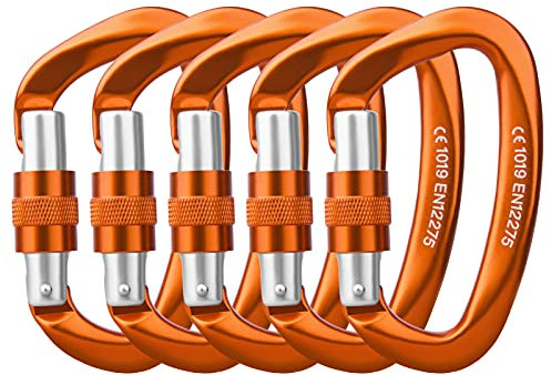 Paliston 25kN Lot de 2 mousquetons d'escalade en Aluminium en Forme de D Orange