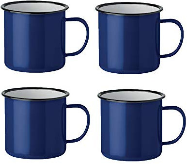 noTrash2003 Kaffeetasse Becher Mug Coffee Trinkbecher Emaille-Becher Vintage Look je 350 ml versch. Farben und Mengen (Blau, 4er Set)