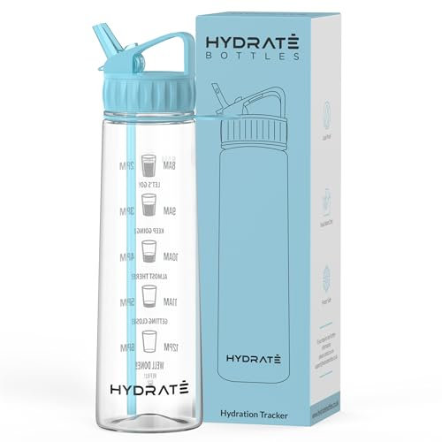 HYDRATE 900ml Water Bottle with Straw - BPA-Free, Leak-Proof Water Bottle with Time Markings, Flip Nozzle, Strong Material, Drop-Proof, Suitable for Gym, School, Office, Sports, Outdoor Use - Black
