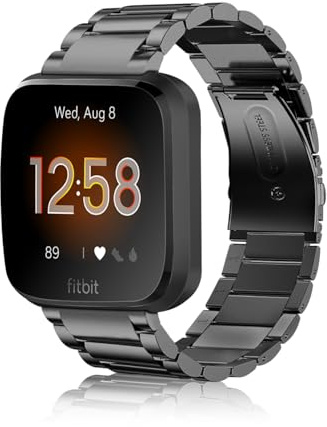 Fintie Metal Band for Fitbit Versa 2, Versa, Versa Lite Edition, Solid Stainless Steel Strap Replacement Wristband Business Bracelet for Fitbit Versa Smartwatch, Black
