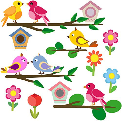 PREMYO Adesivi Murali Bambini Uccelli Fiori - Wall Stickers Muro Cameretta - Decorazione Parete Camera da Letto