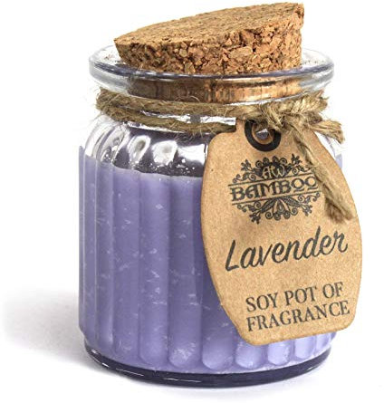 Bamboo 100% Sojawachs Kerze im Glas mit Korkdeckel - Vegan / 100% Natürlich (Lavendel)
