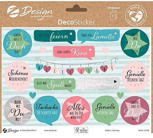 AVERY Zweckform Sticker Geburtstag, 38 Aufkleber Wünsche (Etiketten auf A5 Bogen, Klebeetiketten für Geschenke und Karten, mit Silbereffekt) 54558 4004182545584
