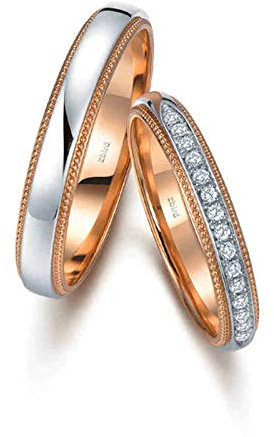 KnSam 18 Karat (750) Rotgold Ring Paar Ring Set Paarpreis Zweifarbig Zweilagig Mit Diamond Polieren Ehering Frau Silber Rose Gold