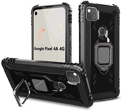 TANYO Hülle für Google Pixel 4A 4G (Not for 5G Version), Schutzhülle TPU Silikon Armor Handyhülle mit Ständer, Stoßfeste Silikonhülle mit Bumper, Schwarz