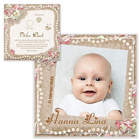 Unser-Festtag Unser Perlen-Schatz Geburtskarte Dankeskarte Geburt Baby Danke für Mädchen, mit Foto und Ihrem Wunschtext - 40 Karten