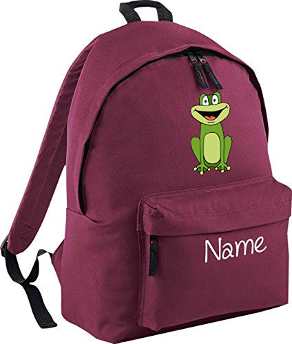 ShirtInStyle Kinder Rucksack Frosch mit Name veredelt, Wunschtext individuell, ideal für Kita, Sport und Freizeit, Farbe Burgundy