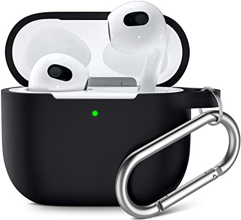 Upeak Kompatibel mit AirPods 3 Generation Hülle 2021, Silikon Stoßfeste Schutzhülle für AirPods 3, Weiches Leichtgewicht Voller Schutz für Apple AirPods 3 Case Cover, mit Karabiner, Schwarz