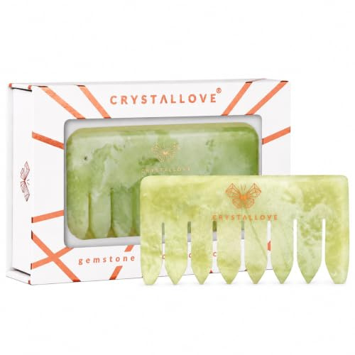 CRYSTALLOVE Jadeit Massagekamm – natürlicher Jade Kamm für Kopfhaut und Körper, manueller Scalp Massager für Haarpflege, Body Combing, Wellness und Home Spa
