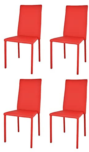 t m c s Tommychairs - Set von 4 stapelbaren Stühlen Modell Julia für Küche, Bar und Esszimmer, Robustes Gestell aus Stahl, gepolstert und mit rotem Kunstleder bezogen